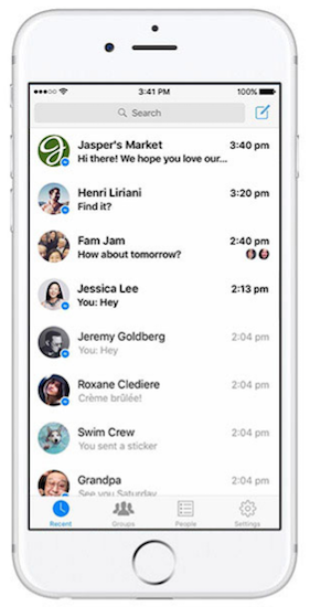 페이스북 후원 메시지 홈 화면