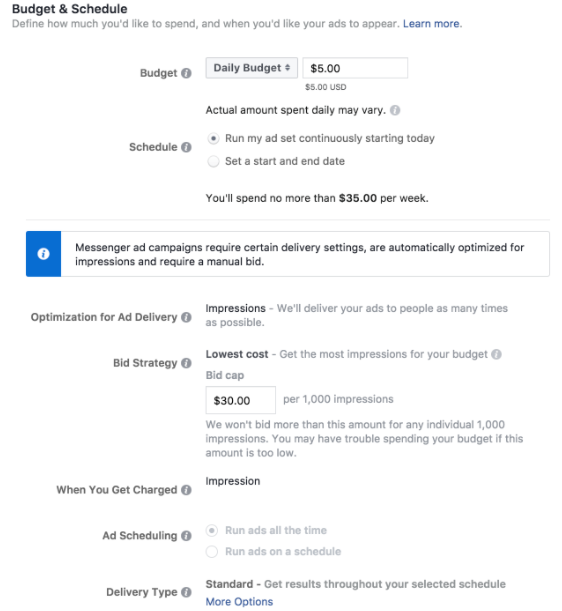 페이스북 후원 메시지 일정