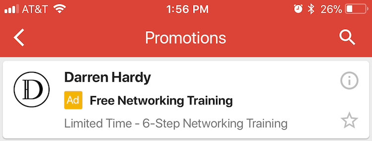 Anúncios do Gmail para celular recolhidos