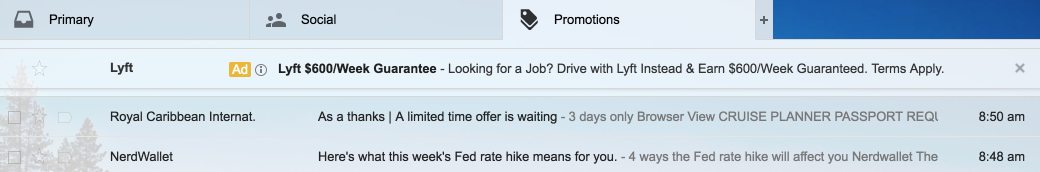 Promoções de anúncios do Gmail