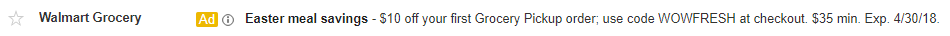Exemplos de anúncios do Gmail que o Walmart reduziu