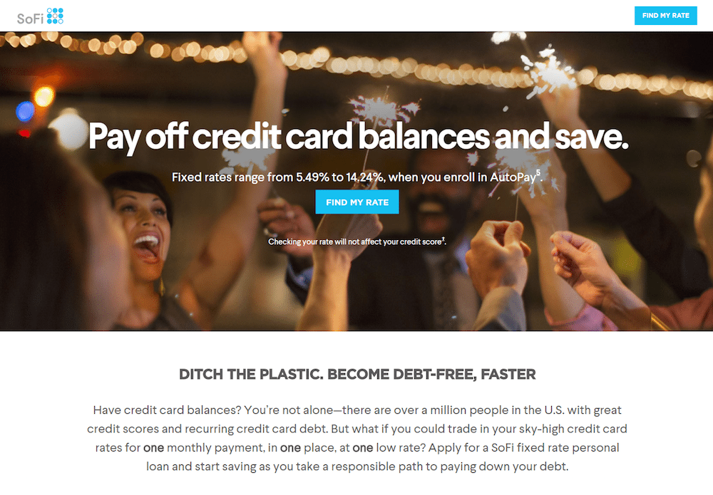 Tasa de interés de las páginas de destino post-clic de SoFi