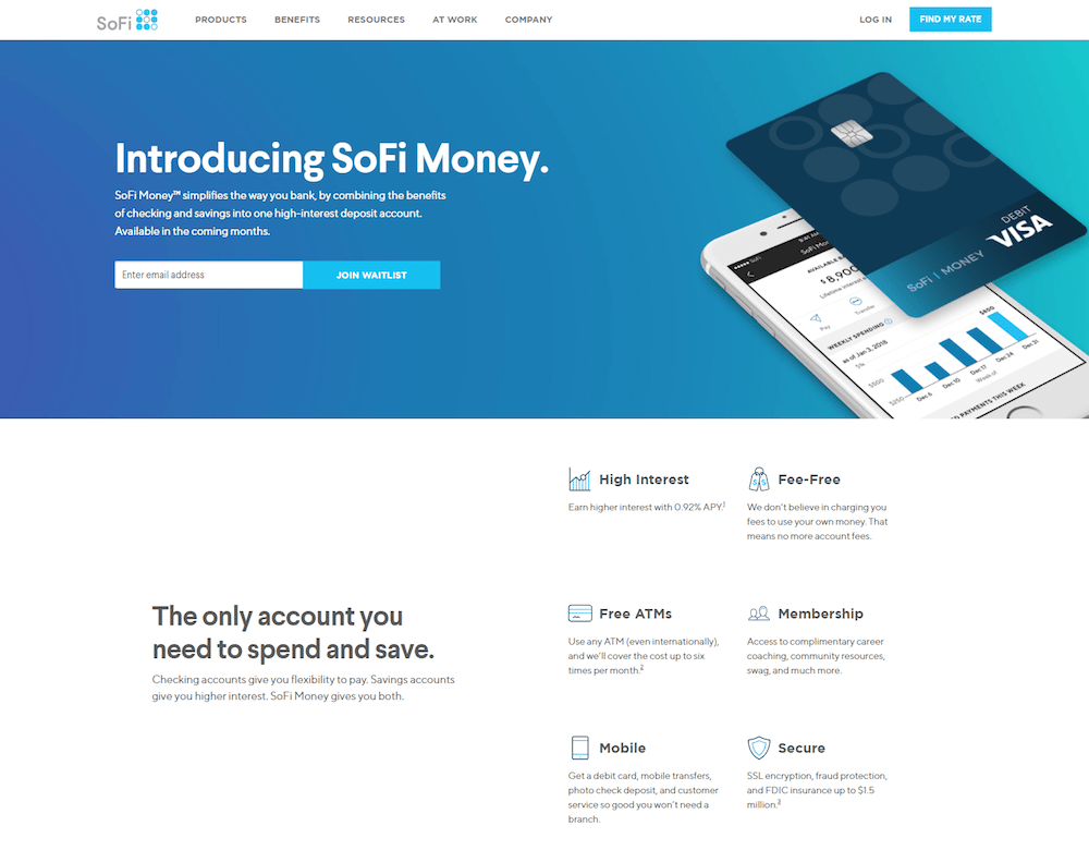 Lista de espera de páginas de destino post-clic de SoFi