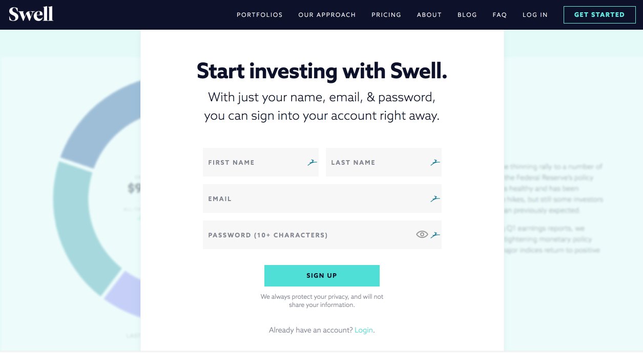 投資ポストクリックランディングページスウェルサインアップ