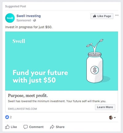 投資ポストクリックランディングページFacebookリターゲティング広告