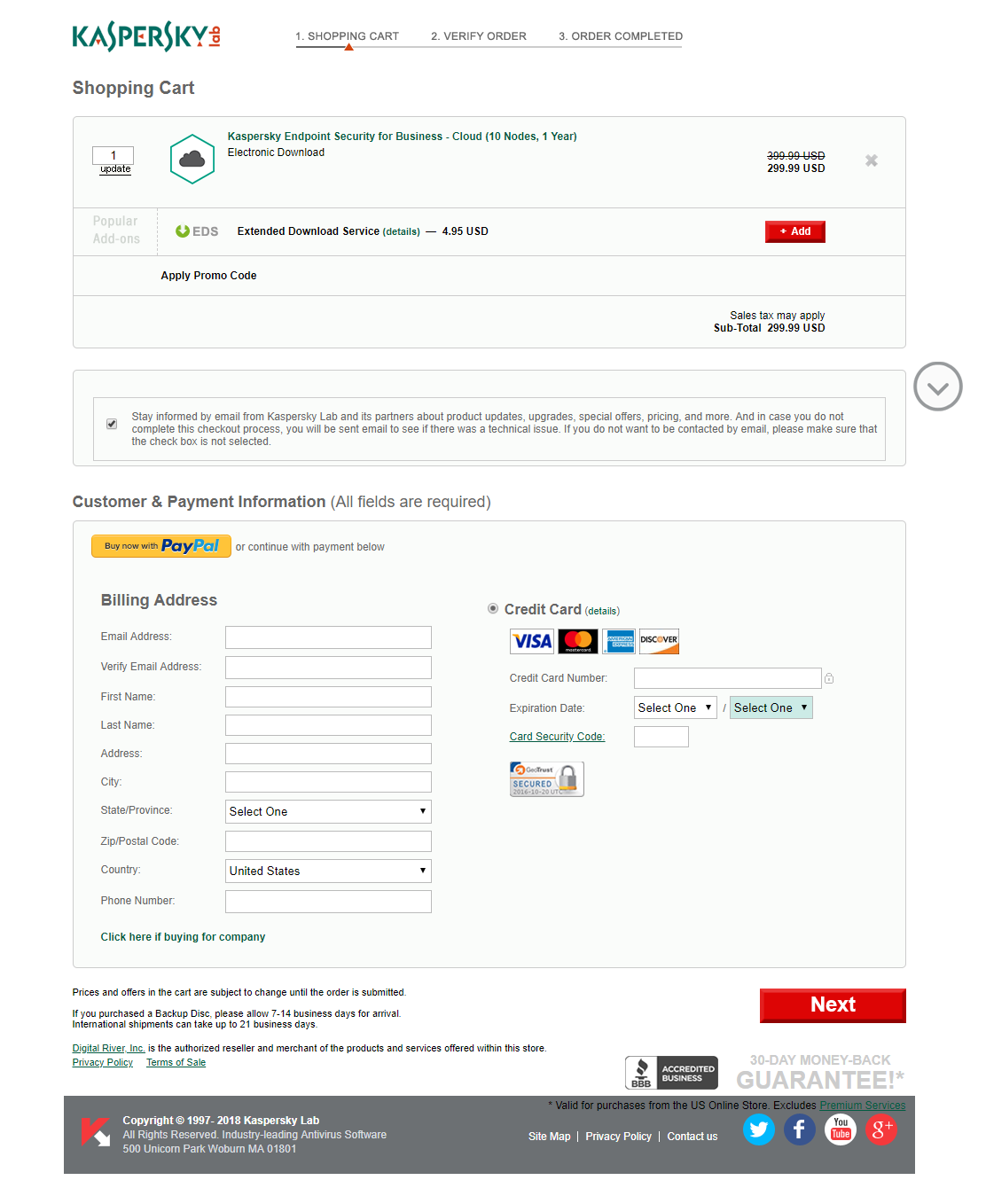 безопасность посадочных страниц после клика Kaspersky sales