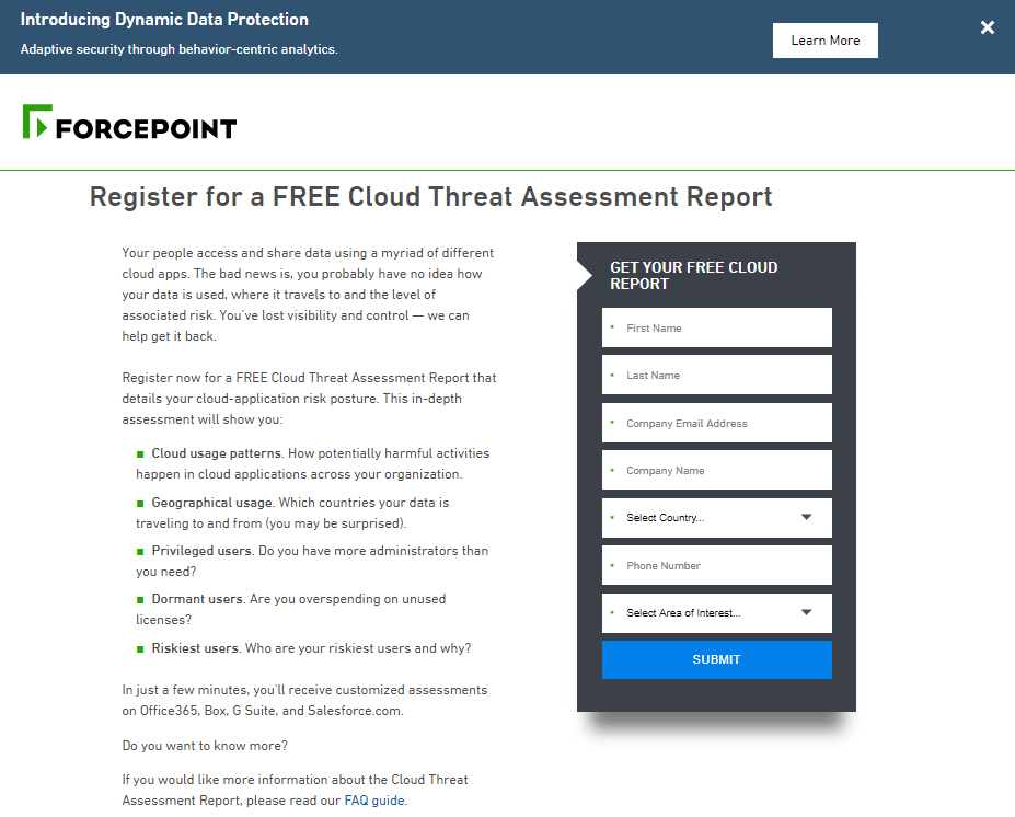 безопасность целевых страниц после клика Forcepoint