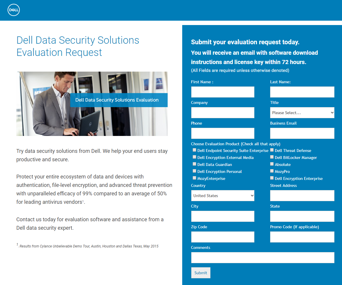 безопасные целевые страницы после щелчка Dell