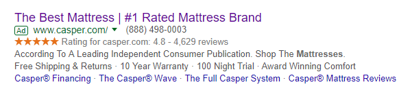 Anuncios de búsqueda de financiación de las páginas de destino posteriores al clic de Casper