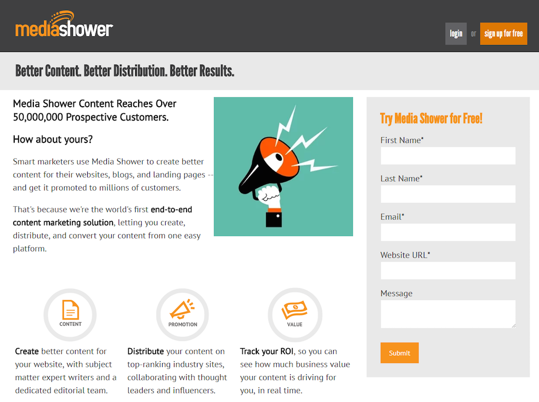 înscrieți-vă pe pagina de destinație post-clic Duș media