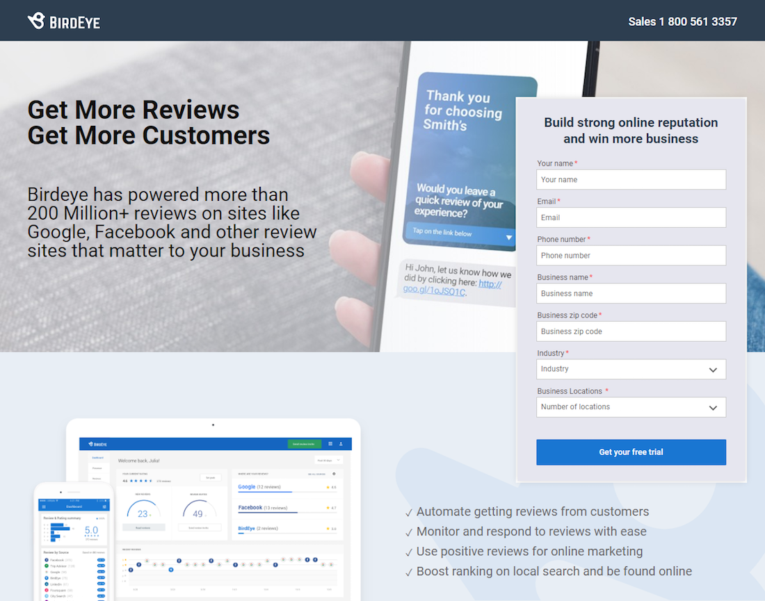 creați o pagină de destinație post-clic BirdEye