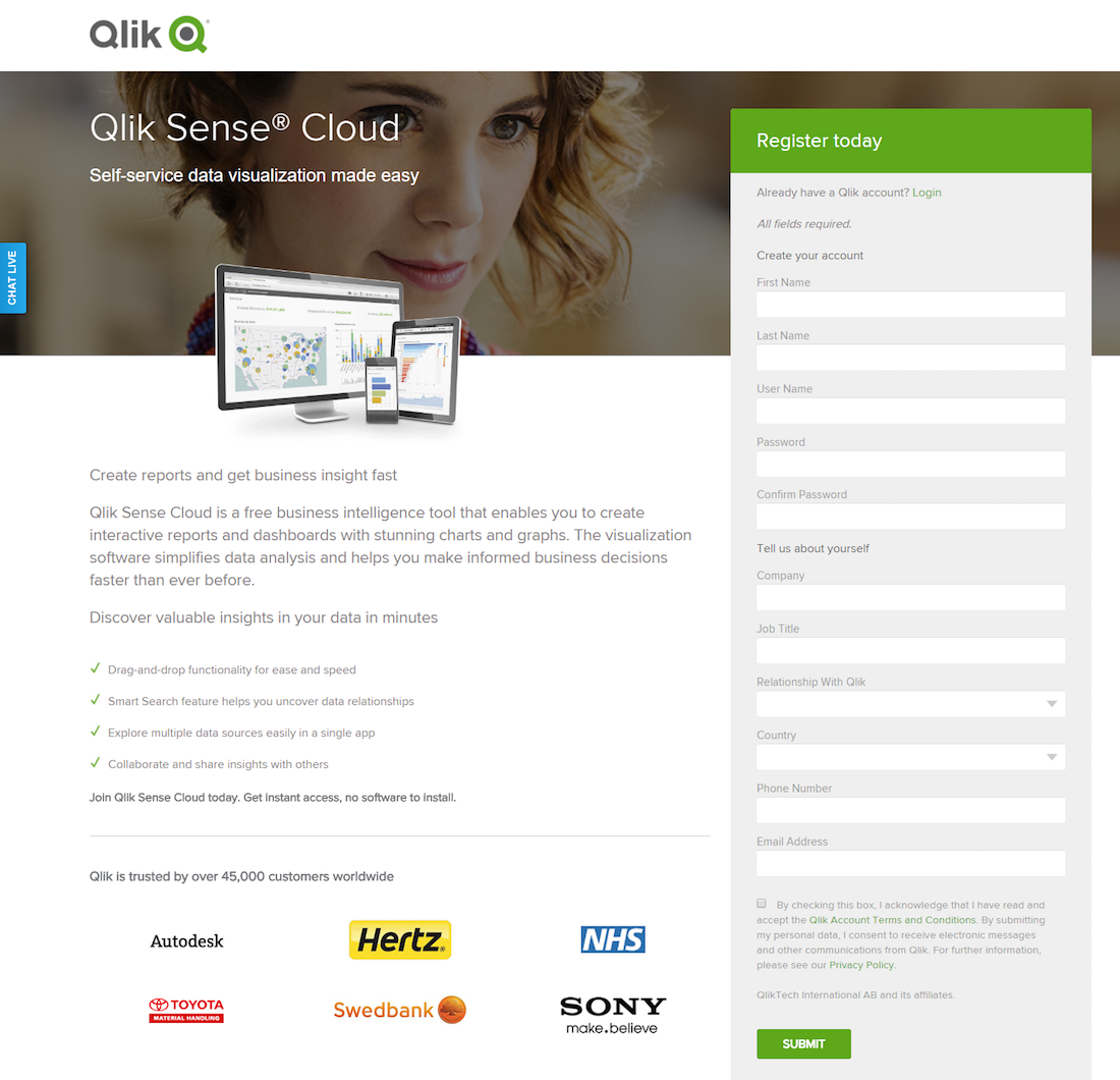 creați o pagină de destinație post-clic Qlik