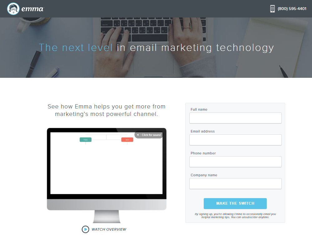 înscrieți-vă pagina de destinație post-clic Emma