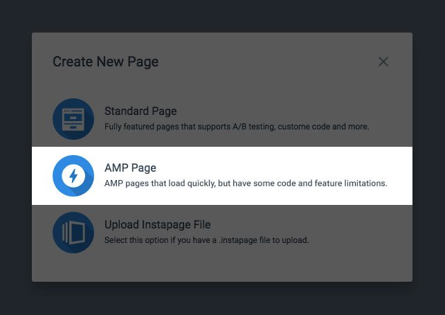 AMP post-click landing pages Instapage create new