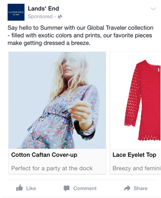 Carosello di annunci di Facebook Lands' End