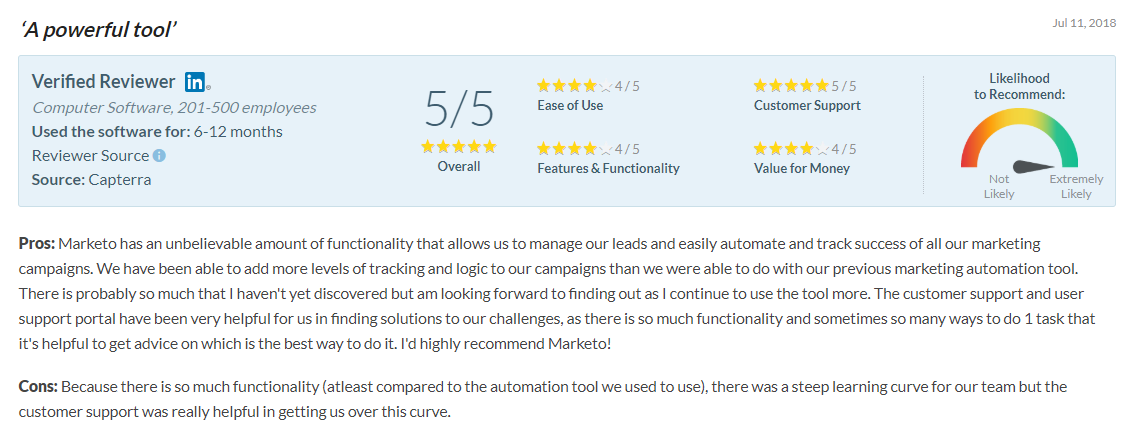 yazılım satıcıları Capterra incelemesi