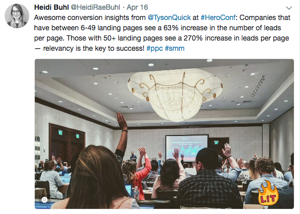 La captura de pantalla muestra las ideas de Tyson Quick en Hero Conference