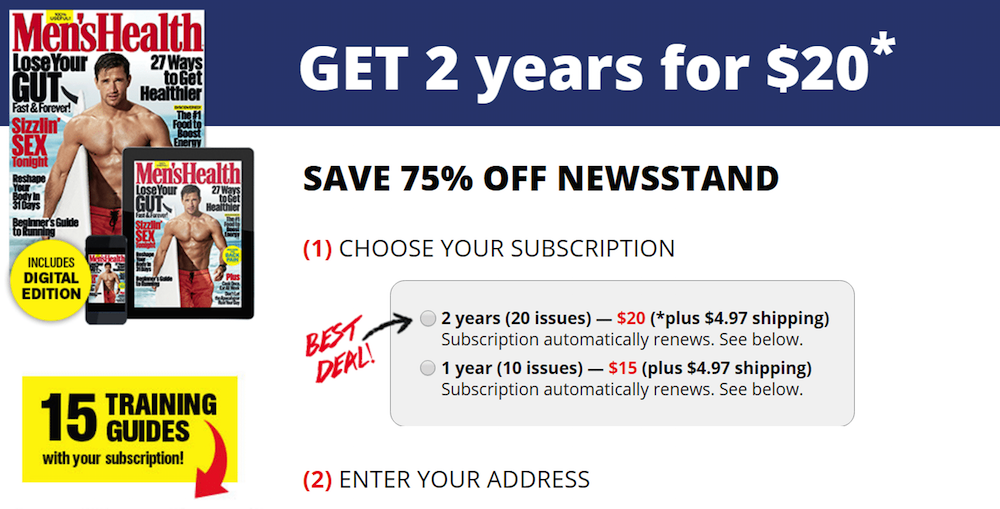 Optimización post-clic Página de inicio post-clic de Men's Health