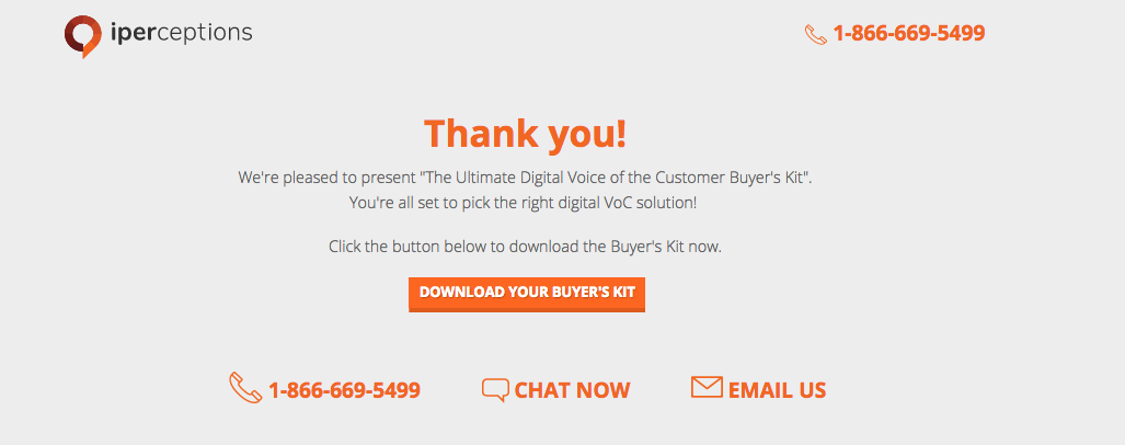 Un ejemplo de la página de agradecimiento de iperceptions