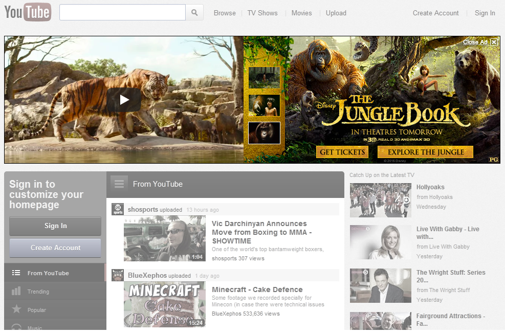 Beispiel für YouTube-Masthead Disney