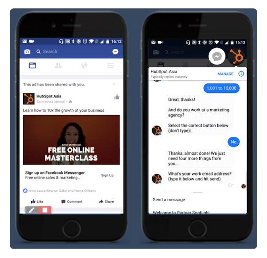 HubSpot Chatbot Facebook-Experiment