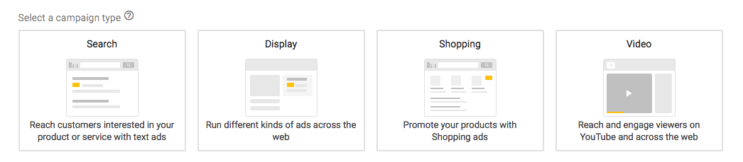 selecionar o tipo de campanha no Google Ads