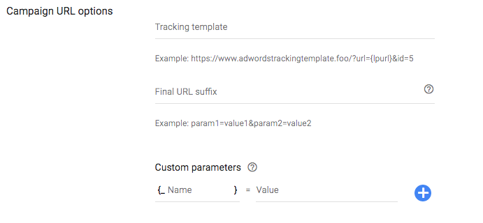 selecionar opções de URL de campanha na campanha de publicidade gráfica do Google Ads