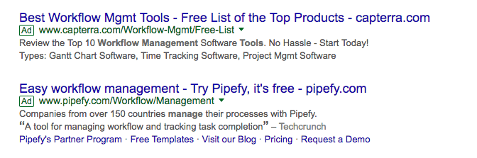 Perbandingan Iklan Penelusuran Pipefy dan Capterra