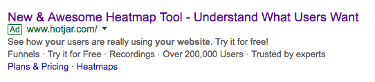 Hotjar PPC Ad