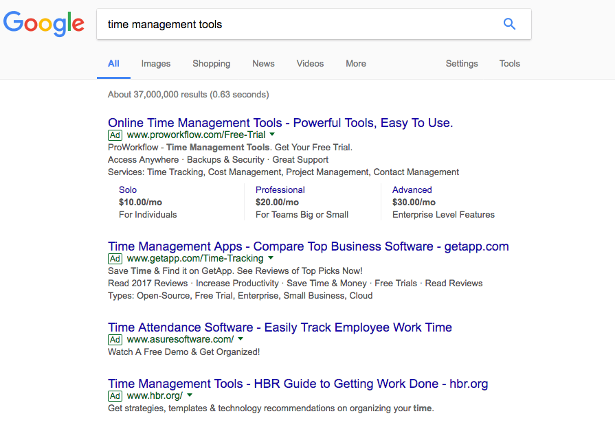 Iklan Penelusuran Alat Manajemen Waktu