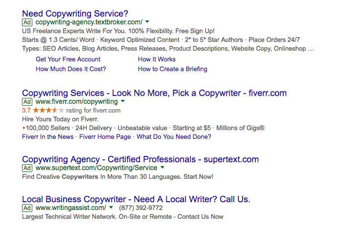 Iklan Penelusuran Agensi Copywriting di Google AdWords