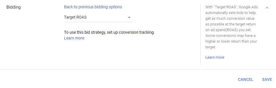ROAS cible des enchères automatiques Google Ads