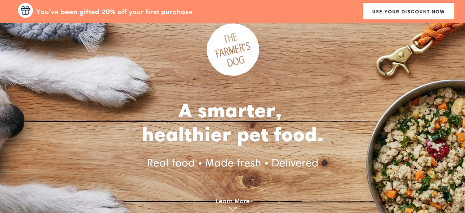หน้า Landing Page ของอีคอมเมิร์ซ Farmer's Dog