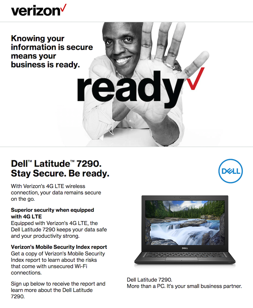 หน้า Landing Page ของอีคอมเมิร์ซหลังการคลิก Verizon