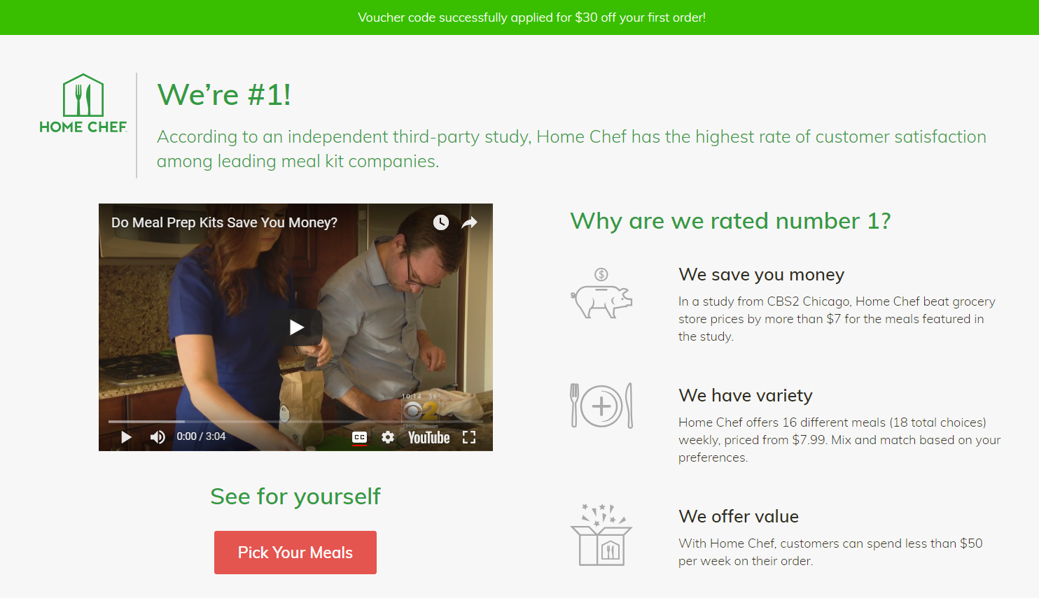 หน้า Landing Page ของอีคอมเมิร์ซ Home Chef