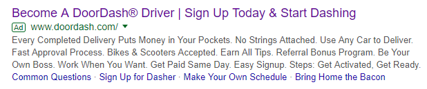 rekrutmen halaman arahan pasca-klik iklan DoorDash