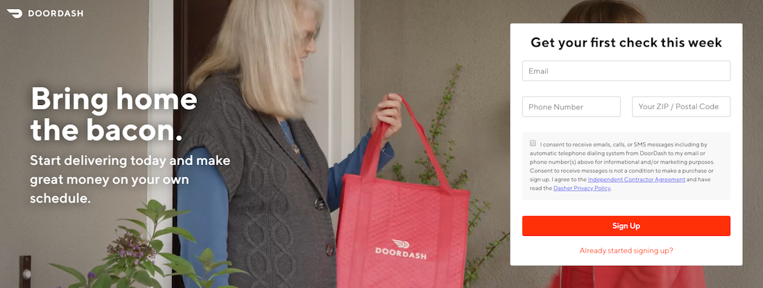 rekrutmen halaman arahan pasca-klik DoorDash