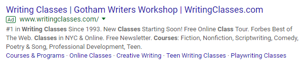 URL di visualizzazione degli annunci di testo