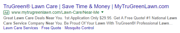 annunci di testo titolo TruGreen per la cura del prato