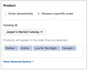 Commande de produits au format Facebook Collection