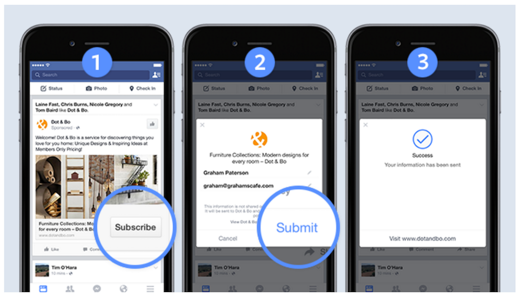 Formats Facebook Annonces de génération de leads