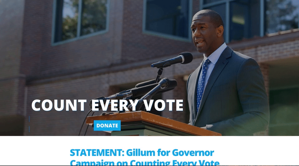 Andrew Gillum 選舉點擊後登陸頁面