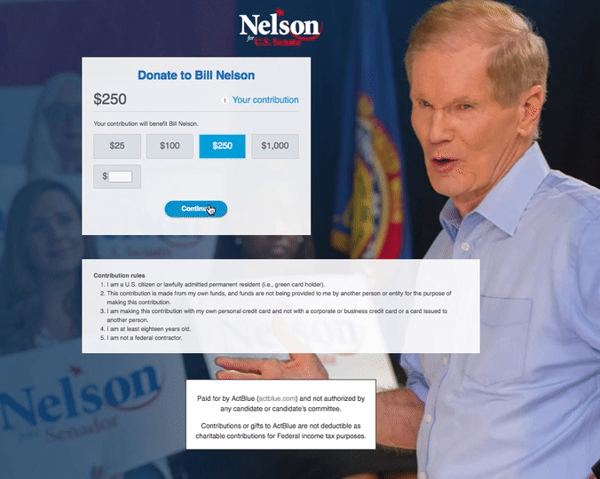 比爾·納爾遜 (Bill Nelson) 選舉點擊後登錄頁面