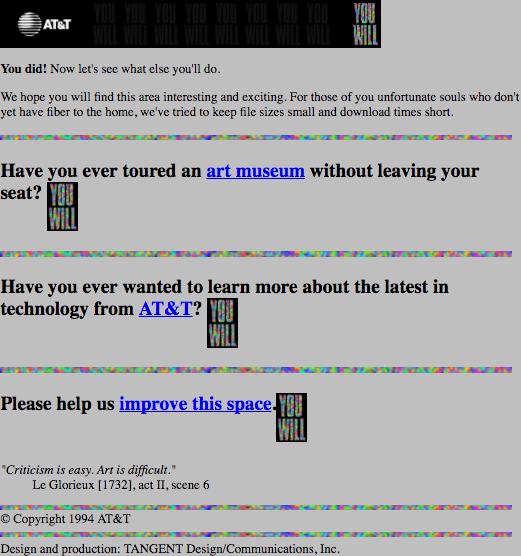 วิวัฒนาการของโฆษณา ATT หน้า Landing Page หลังคลิก 1994