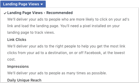 Facebookリンク広告のクリック後のランディングページビュー
