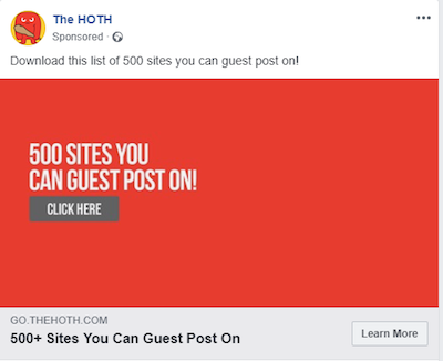 Facebookのリンク広告Hothの例