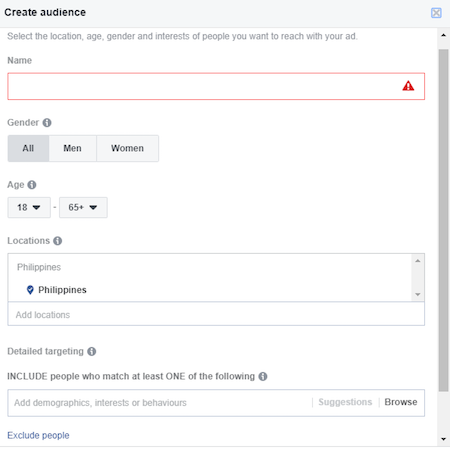 Facebookのリンク広告はオーディエンスを作成します