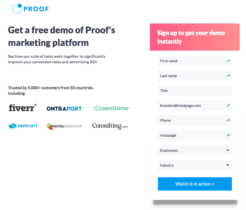 Facebookリンク広告のクリック後のランディングページの例