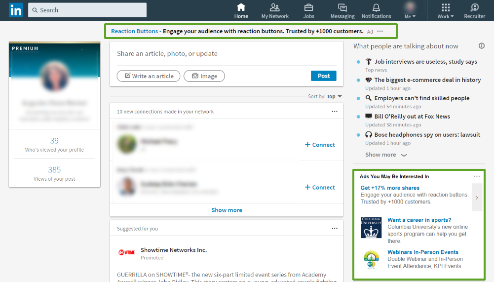 Penempatan iklan teks LinkedIn