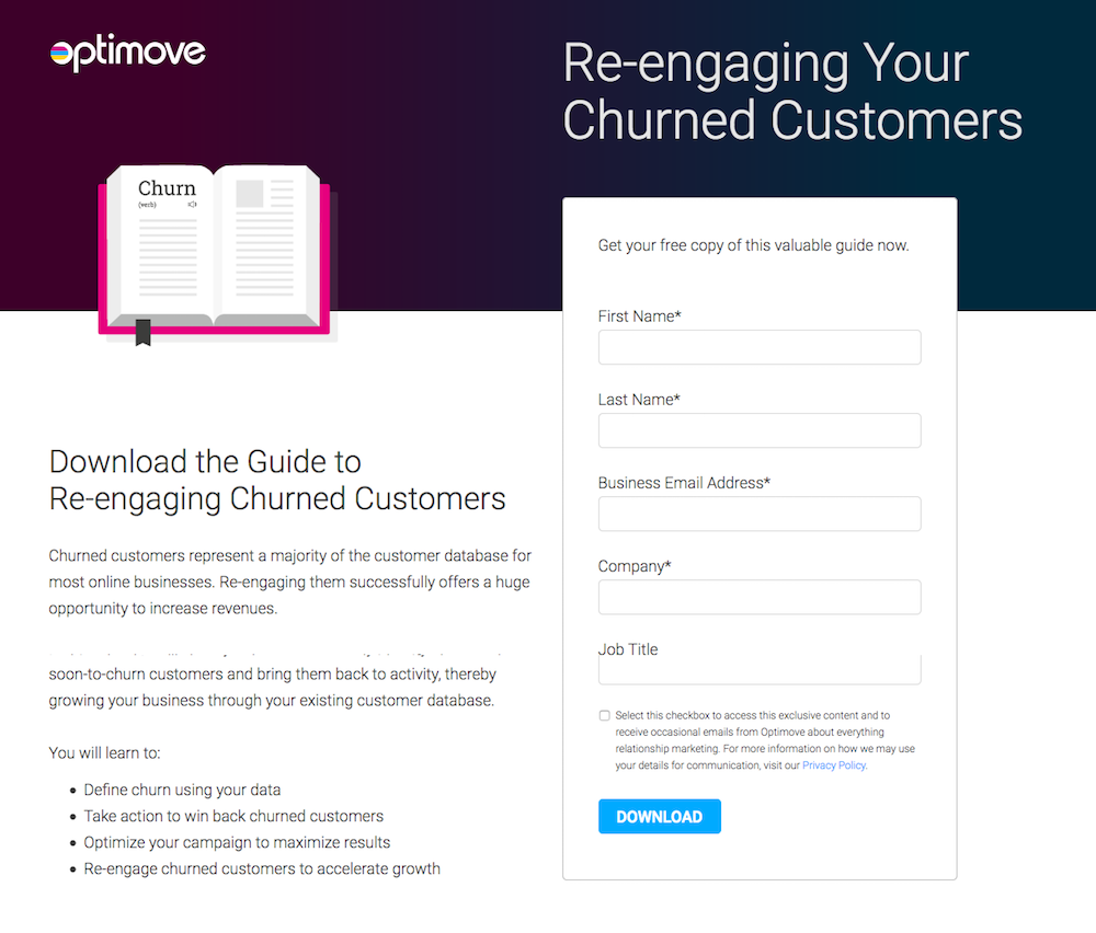 Optimove หน้า Landing Page หลังการคลิกส่วนบุคคล